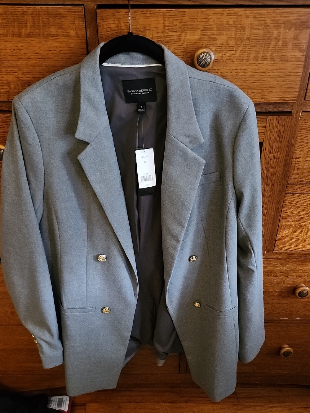 Banana Republic Womens Heather Gray Double-Breasted Blazer with Gold Buttons